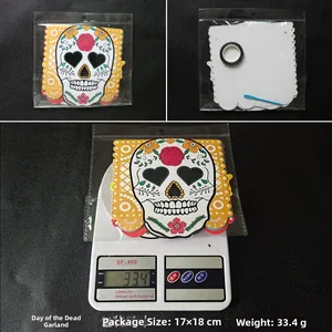 Day of the Dead banner with sugar skull cards, ribbon, and threading tool in 17x18cm pack