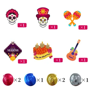 Mexican Day of the Dead party decoration set with skull charms and colorful swirls