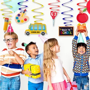 6er-Set bunte Schulanfang Party-Wirbeldekorationen mit Bus- und Bleistiftmotiven