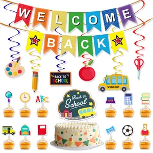 Back To School Party Decorations Set Banner Cake Toppers Spiral Hanging For Classroom Decor Welcome Back Party Supplies