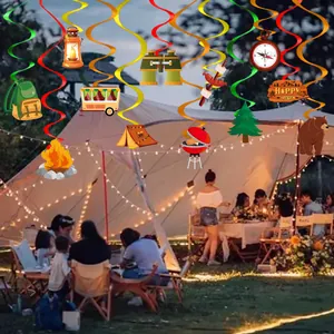 Decoraciones de Espiral Colgantes con Temática de Camping Papel PVC para Fiesta de Cumpleaños Picnic Decoración de Camping al Aire Libre Estilo de Dibujos Animados Con Carpa Fogata Oso