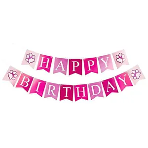 Banderole Happy Birthday rose et magenta avec empreintes de chien pour fête d'animaux