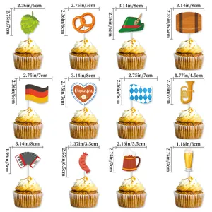 Σετ 12 διακοσμητικά για cupcakes Oktoberfest με πρέτσελ και γερμανικές κούπες μπύρας