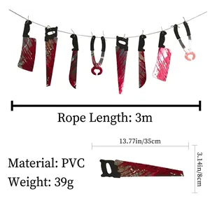 Bloody Halloween Banner PVC Bloody Weapon Garland Happy Halloween Paper Banner Haunted House Party Horror Decoration