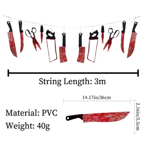Halloween bloody weapon banner set with 3m rope PVC knives and tools party decor