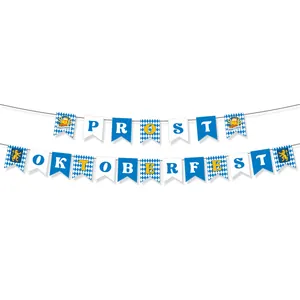 Oktoberfest party banner with Bavaria blue white patterns and Prost lettering for decor