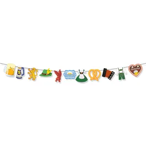 Oktoberfest party garland banner with beer mugs and Bavarian lion cultural symbols