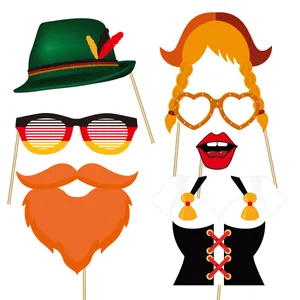 Set of six Oktoberfest photo booth props including Alpine hat and beer festival glasses