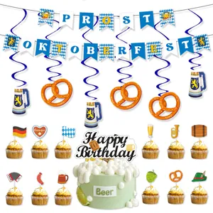 Detailed Oktoberfest party set with Prost banner, pretzels, and beer themed decorations