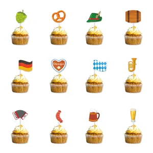 Σετ 12 διακοσμητικών για cupcake Oktoberfest με κούπες μπύρας και γερμανικά σχέδια πάρτι