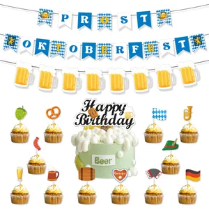 Oktoberfest decoration kit with Prost banners, cake toppers, and German festive motifs