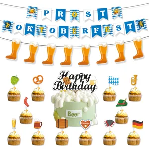 Oktoberfest party decoration kit with Prost banner and themed cake toppers set