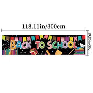 300x50cm Back to School outdoor banner with colorful school elements and black background