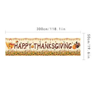 Bannière de jardin Happy Thanksgiving 300x50cm avec motifs de dinde et de citrouille