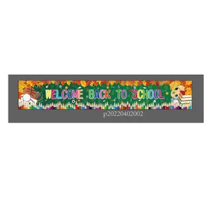 Macro detail of Welcome Back to School banner with colorful pencils and autumn leaves