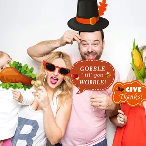 Kit d'accessoires photo de Thanksgiving avec motifs de dinde et chapeau pour la fête