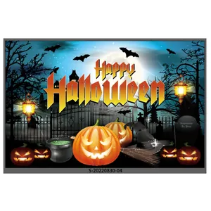 Detailed Halloween tapestry showing glowing pumpkins, bats, and haunted castle elements