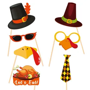 Lot de 8 accessoires de cabine photo de Thanksgiving avec dinde et chapeaux de fête
