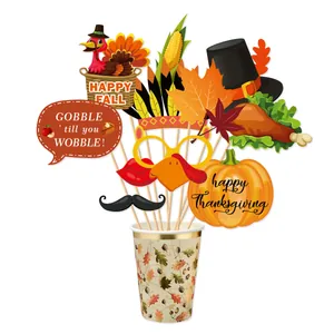 Kit d'accessoires photo de Thanksgiving avec motifs de dinde et citrouille sur tiges