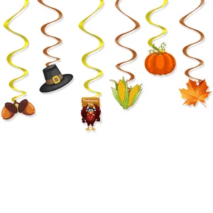 6-piece Thanksgiving hanging swirl set with maple leaf, turkey, pumpkin and acorn charms