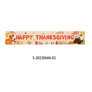 Bannière Happy Thanksgiving 300x50cm avec feuilles d'érable et décor de jardin citrouille