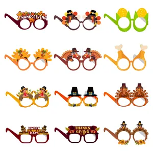 Set of 12 Thanksgiving paper glasses featuring turkey, pumpkin and festive holiday designs