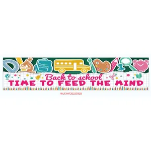 300x50cm Back to School outdoor banner with school bus and stationery illustrations