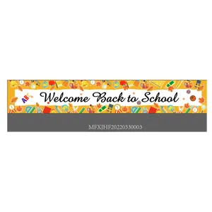 Detail of Welcome Back to School banner with colorful educational tools illustrations