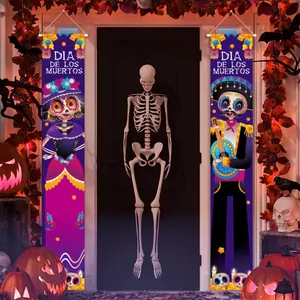 Bannières Dia de los Muertos aux motifs squelettes pour décoration de porte festive