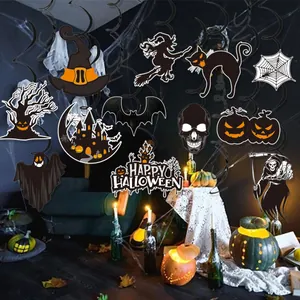 Set di decorazioni a spirale per Halloween con ragni pipistrelli fantasmi e zucche arancioni
