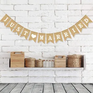 Rustic Burlap Banner Vintage Party Bunting For Wedding Birthday Easter Thanksgiving Baby Shower Welcome Home Garland