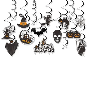 Set di Decorazioni Appese a Spirale per Halloween Cartone Animato Fantasma Pipistrello Teschio Zucca Ragno Gatto Nero Ornamento da Soffitto