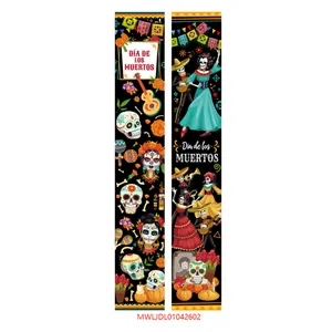 Bannières Día de los Muertos avec têtes de mort colorées et motifs mexicains