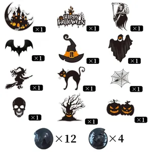 Set 28 decorazioni Halloween pendenti con fantasmi pipistrelli ragni e riccioli neri