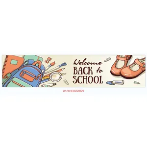 Outdoor Welcome Back to School banner with illustrated stationery and school supplies