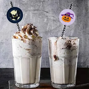Halloween-Trinkdekoration mit Fledermaus- und Kürbis-Strohhalm-Einsätzen für Partys