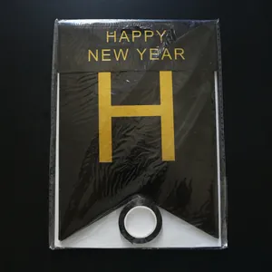 Gold-stamped Happy New Year black banner kit for 2024 party atmosphere decoration