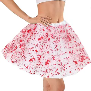 Halloween bloody white tutu mesh skirt with red blood splatter for cosplay costume