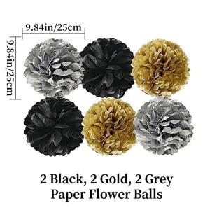 Sfere a nido d'ape in carta nero oro e grigio da 25cm per decorazione festa di laurea