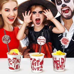 Halloween-Party-Set mit blutigen Handabdruck-Bechern und dekorativen Trinkhalmen