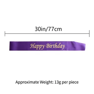 Purple Happy Birthday satin sash with gold foil lettering for birthday party decor