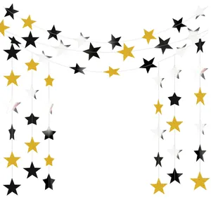Hanging black gold and silver star garland bunting for party backdrop and festive decoration
