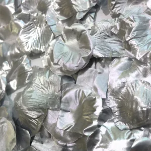 Macro detail of silver artificial rose petals with realistic fabric texture and shimmer