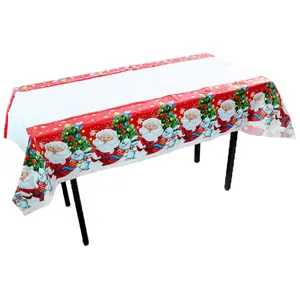 Kerst Tafelkleed Wegwerp PE Kunststof Kerstman Sneeuwpop Patroon Rechthoekige Party Tafelkleed Home Festival Decoratie