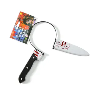 Halloween Bloody Knife Headband Knife Through Head Horror Masquerade Prank Prop Plastic Realistic Red Silver Black Party Headwear