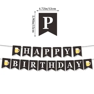 Cheers Beer Happy Birthday banner set for party decorations with measurements shown