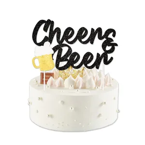Cheers & Beer cake topper with glitter finish and beer mug icon for birthday party decor