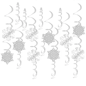Decorazioni natalizie a spirale con fiocchi di neve argento per soffitto e feste