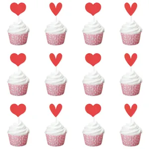 Set of 12 red glitter heart cupcake toppers for wedding and Valentine party decoration