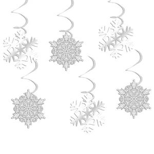 Decorazioni natalizie a spirale argentata con fiocchi di neve e finitura metallica